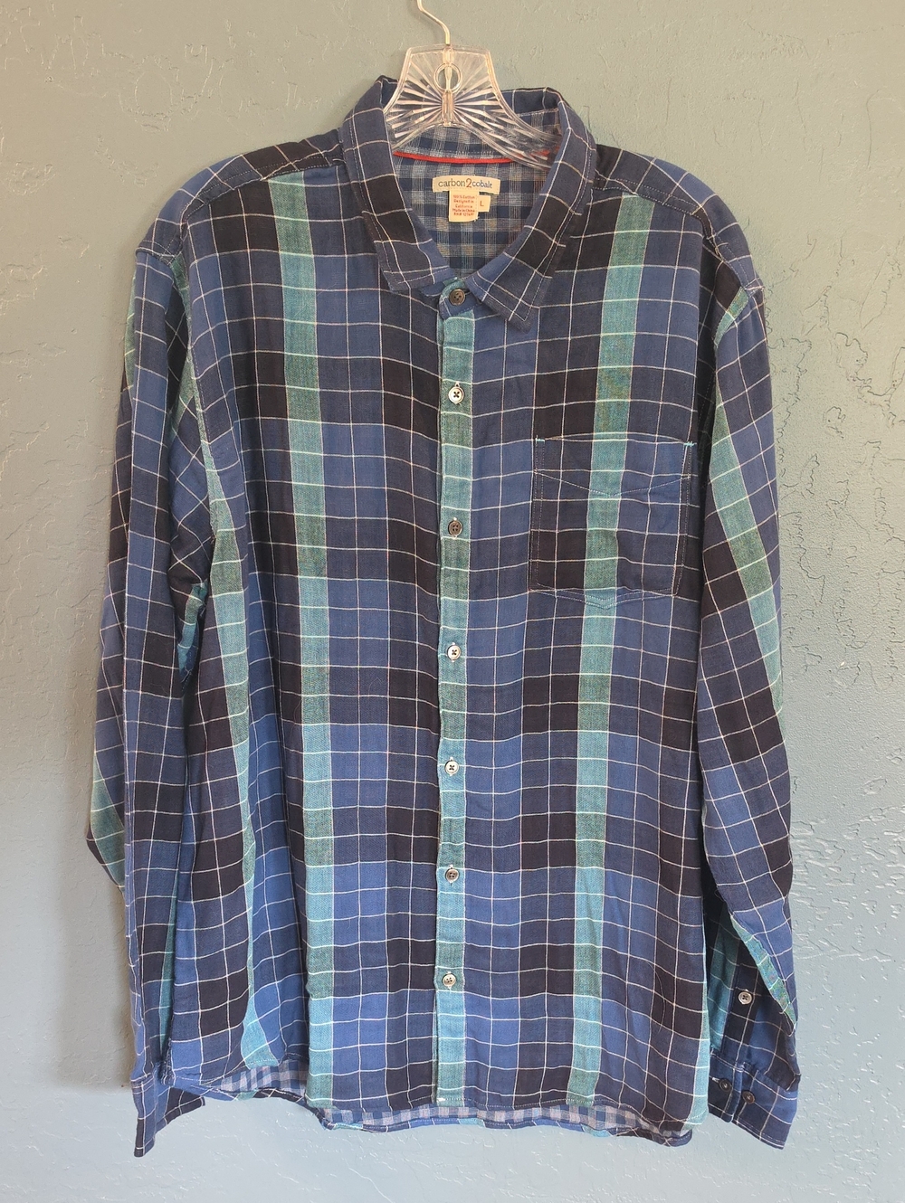 Button-Down Plaid Shirt in Blue & Green by Comfort Colors